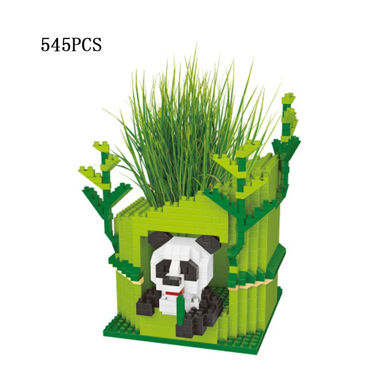 IDEA Милая панда Горшечное растение нанокирпичи горшок микро алмаз блок ручка