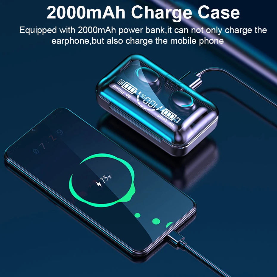 TWS-стереонаушники F9 с поддержкой Bluetooth 5 2 и зарядным футляром на 2000 мА · ч |