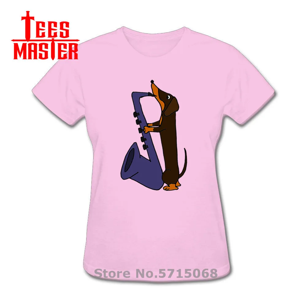 Прикольная Женская такса собака игры Синий саксофоны футболка влюбленных одежда