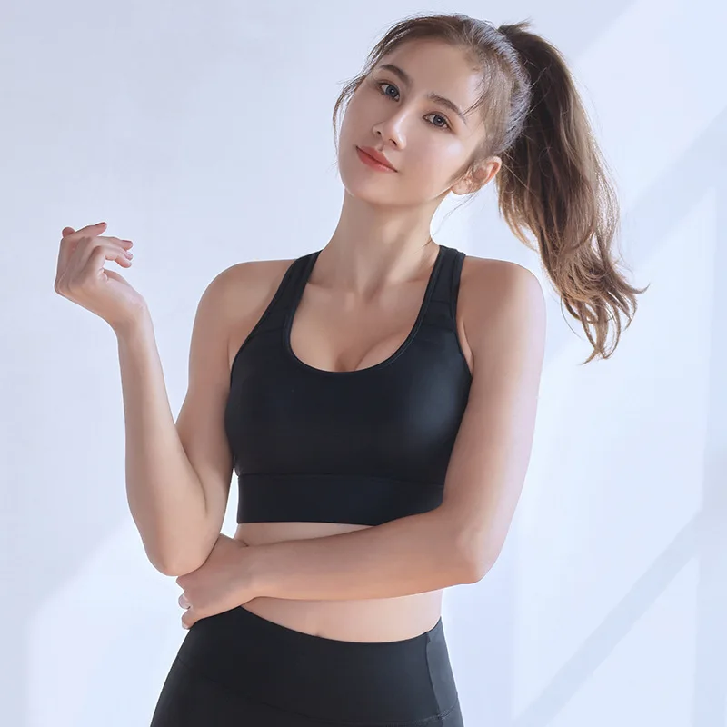 

2021 new running fitness yoga vest underwear bra beauty back high strength shock sports crop top push up bra fox gathered bra