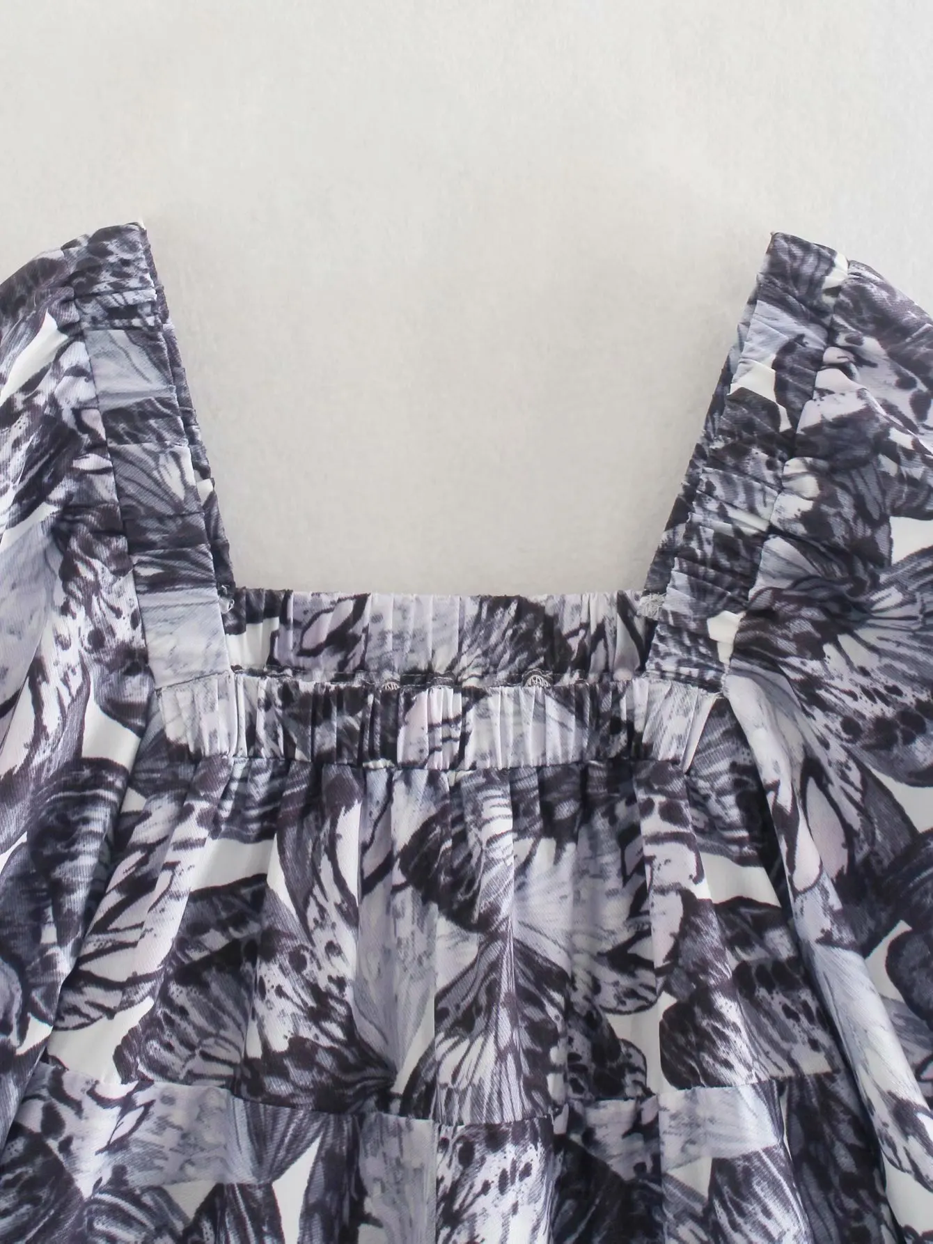 

Women's Clothing Chic Square Collar Fashion Three-quarter Sleeves Printed Dress Vintage Loose Mini Female Dresses