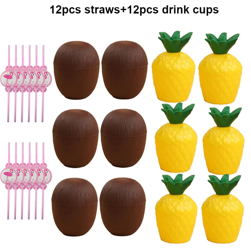 

12Pcs/Lot Plastic Pineapple Coconut Drinking Cup Summer Party Juice Party Cups with Straws for Hawaii Tropical Luau Party Decor