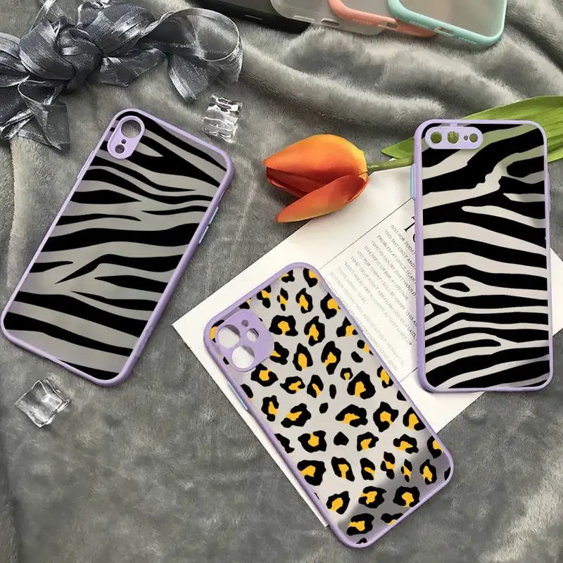 

Fashion Leopard zebra Pattern Phone Case matte transparent For iphone 7 8 11 12 13 plus mini x xs xr pro max cover