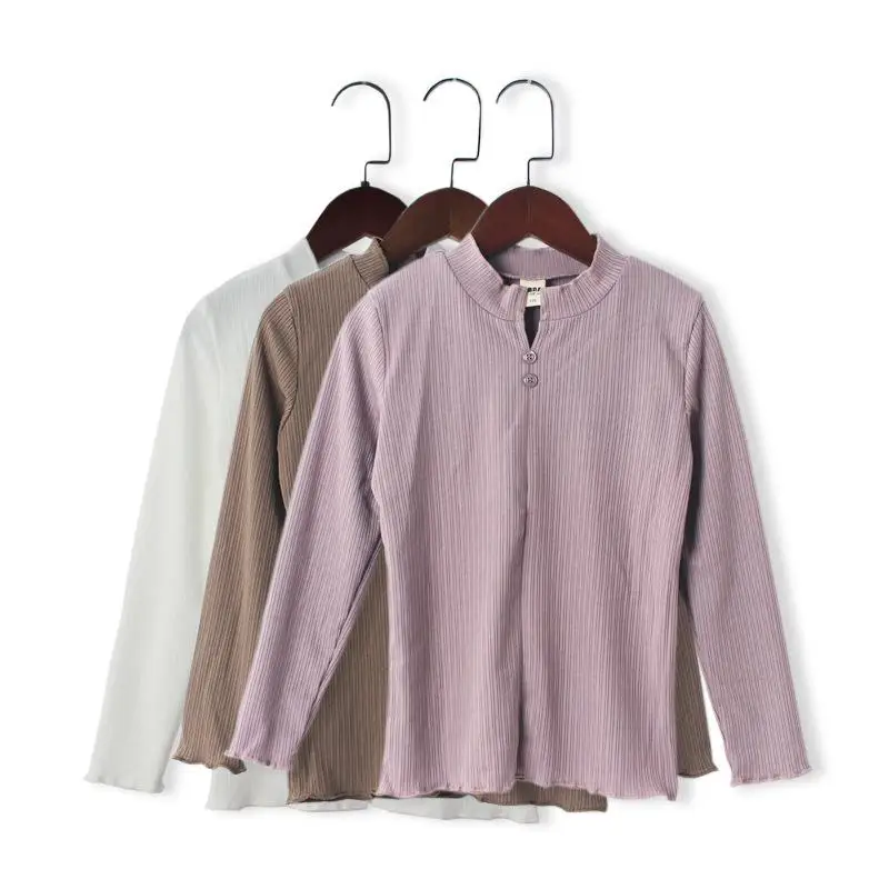 

New Arrival Fashion Girls T-Shirt Long-sleeve Baby Kids V-neck Knitted Bottoming Shirt for Children Clothes New Spring Girl Tops