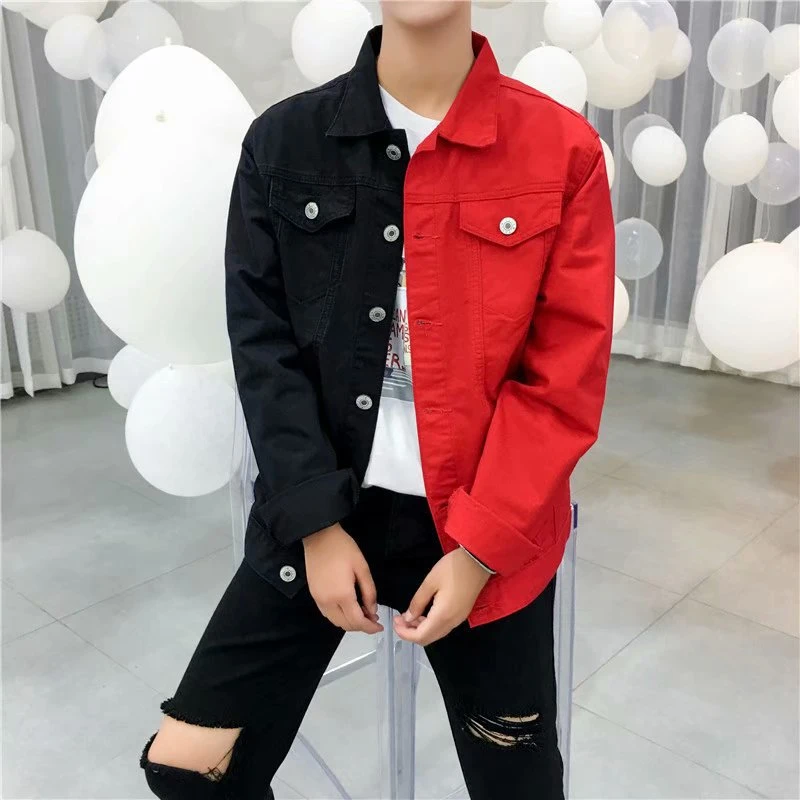 

Мужская Повседневная джинсовая куртка, черная, красная джинсовая куртка с цветочной вышивкой, уличная одежда, 2021