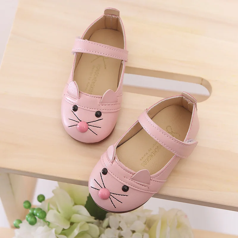 Новинка осени 2019 корейские однотонные туфли с мультяшным котом женская детская