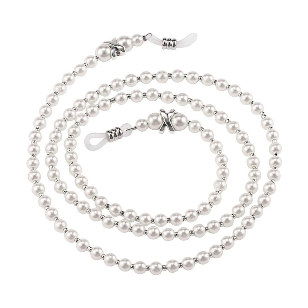 

White Pearl Beaded Sunglass Reading Glasses Eyeglasses Chain Cord Holder Rope