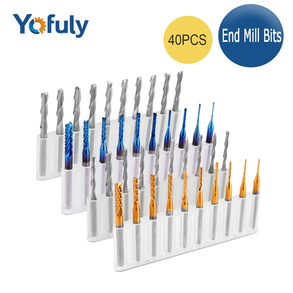 40 шт. Концевая фреза Набор 1/8 &quotхвостовик нано синее пальто фрезерные Фрезы с ЧПУ
