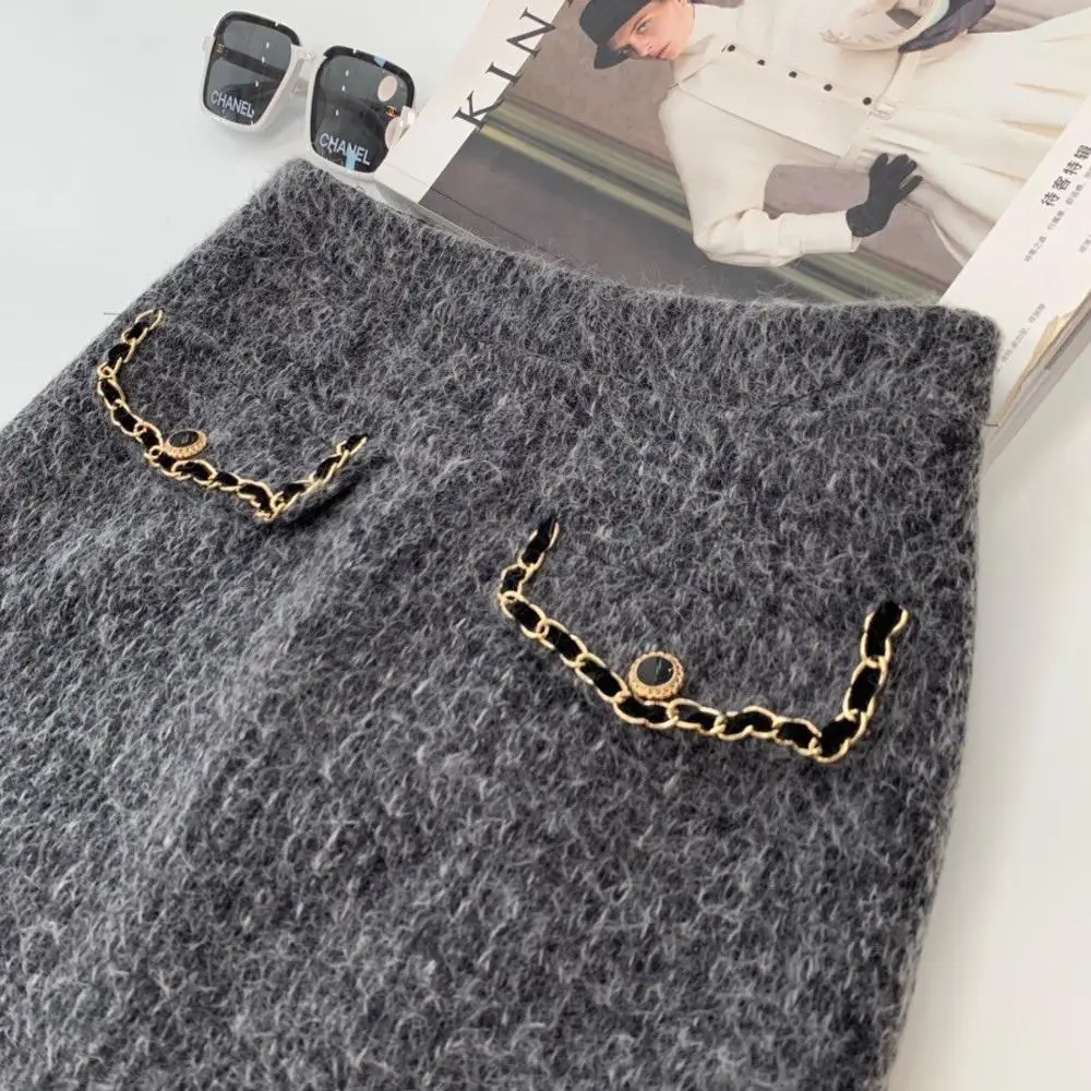 

FW Autumn Women High Quality Grey Knitted Cardiagns Sweater +A-Line Casual Skirt Female OL 2 Piece Suits Sets Ddxgz1 11.19