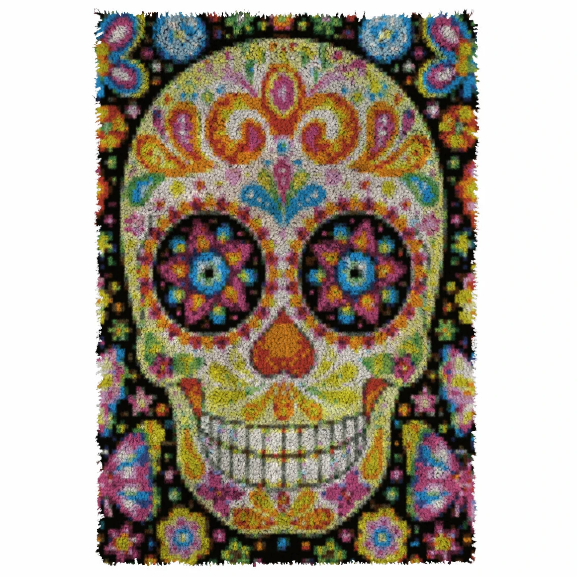 

Latch Hook Rug Kits Unfinished Crocheting Tapestry 3D Yarn Needlework Cushion Sets for Embroidery Carpet Skull
