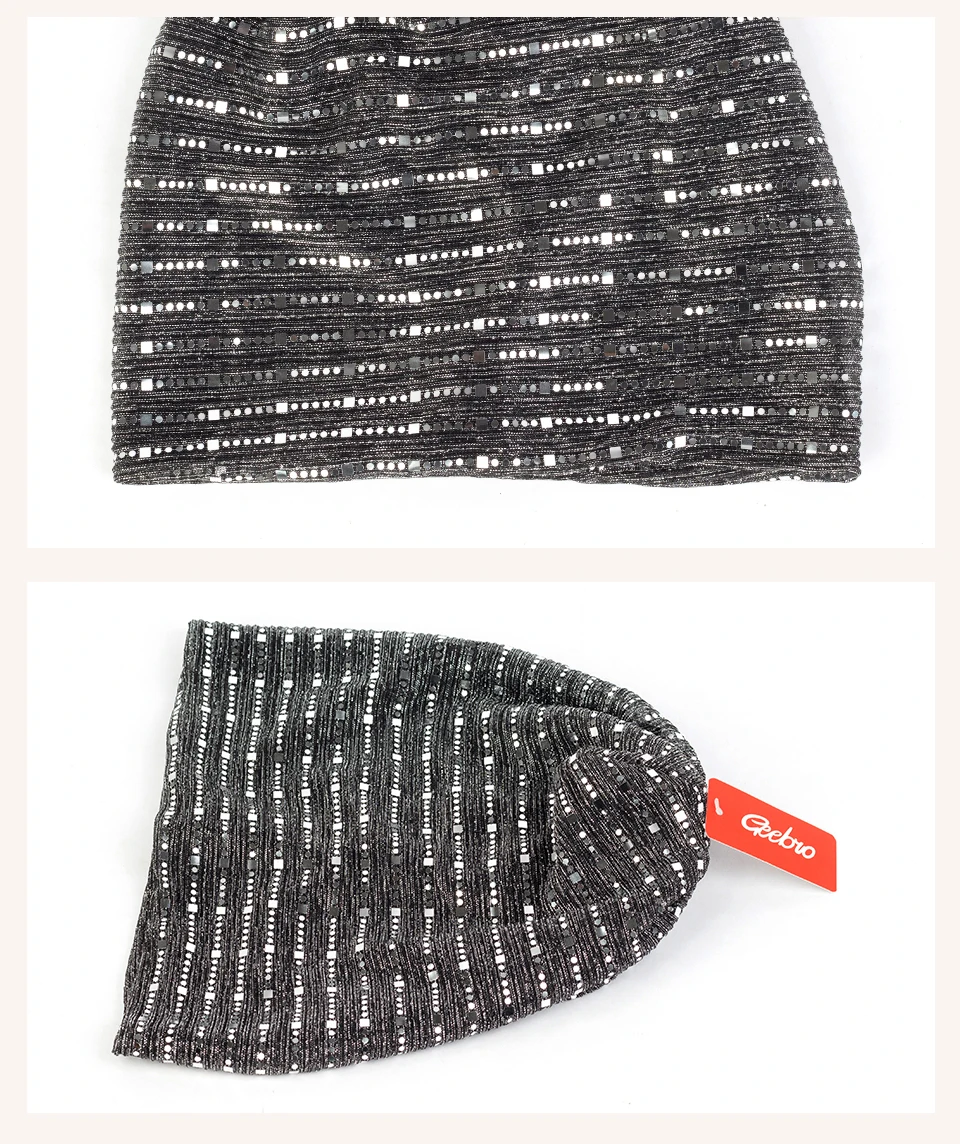 Geebro Модные женские свободные весенние зимние металлические блесток Skullies Beanies для девушек и женщин элегантные унисекс Женские шапки DQ914