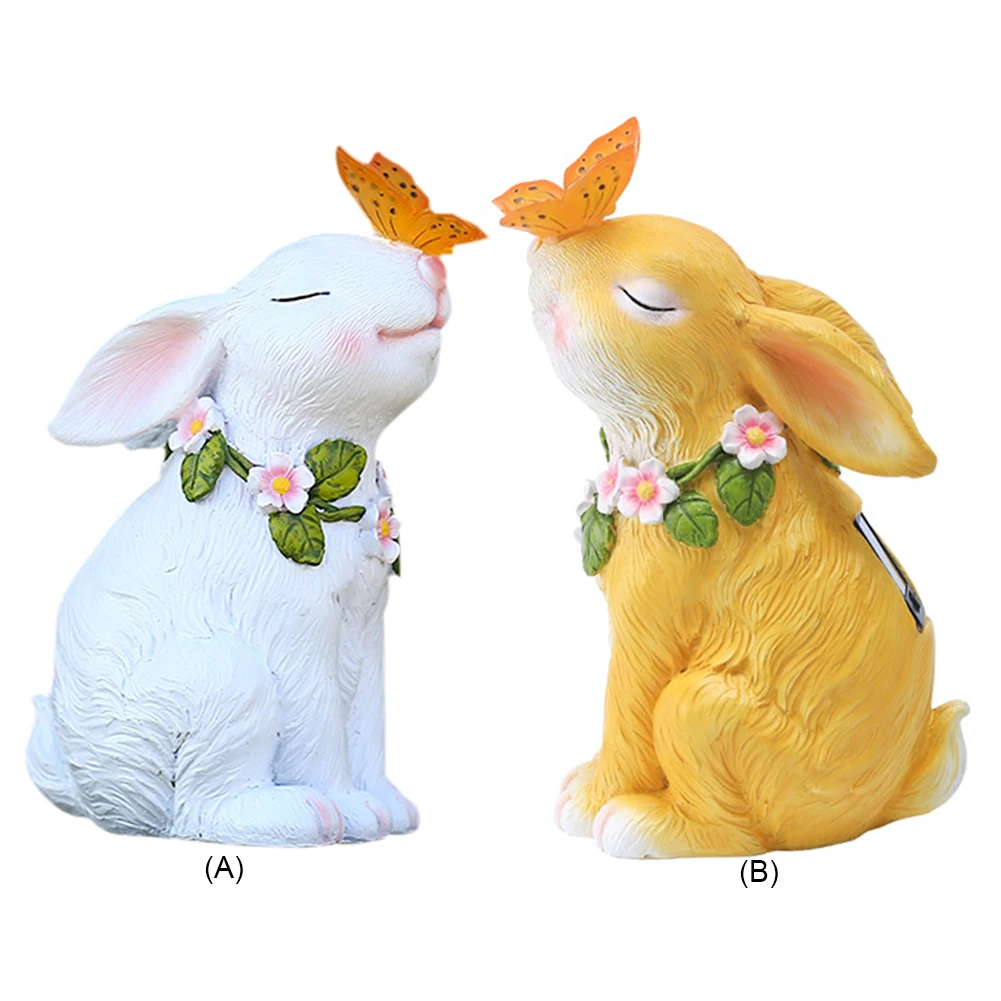 

LED Solar Light Bunny Butterfly Sculpture Resin Craft Lantern Ornaments Home Garden Balcony Porch Decoration