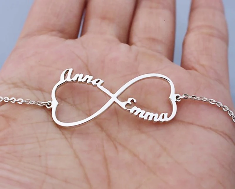 Женский браслет с именем персонализированное сердце бесконечности ювелирное