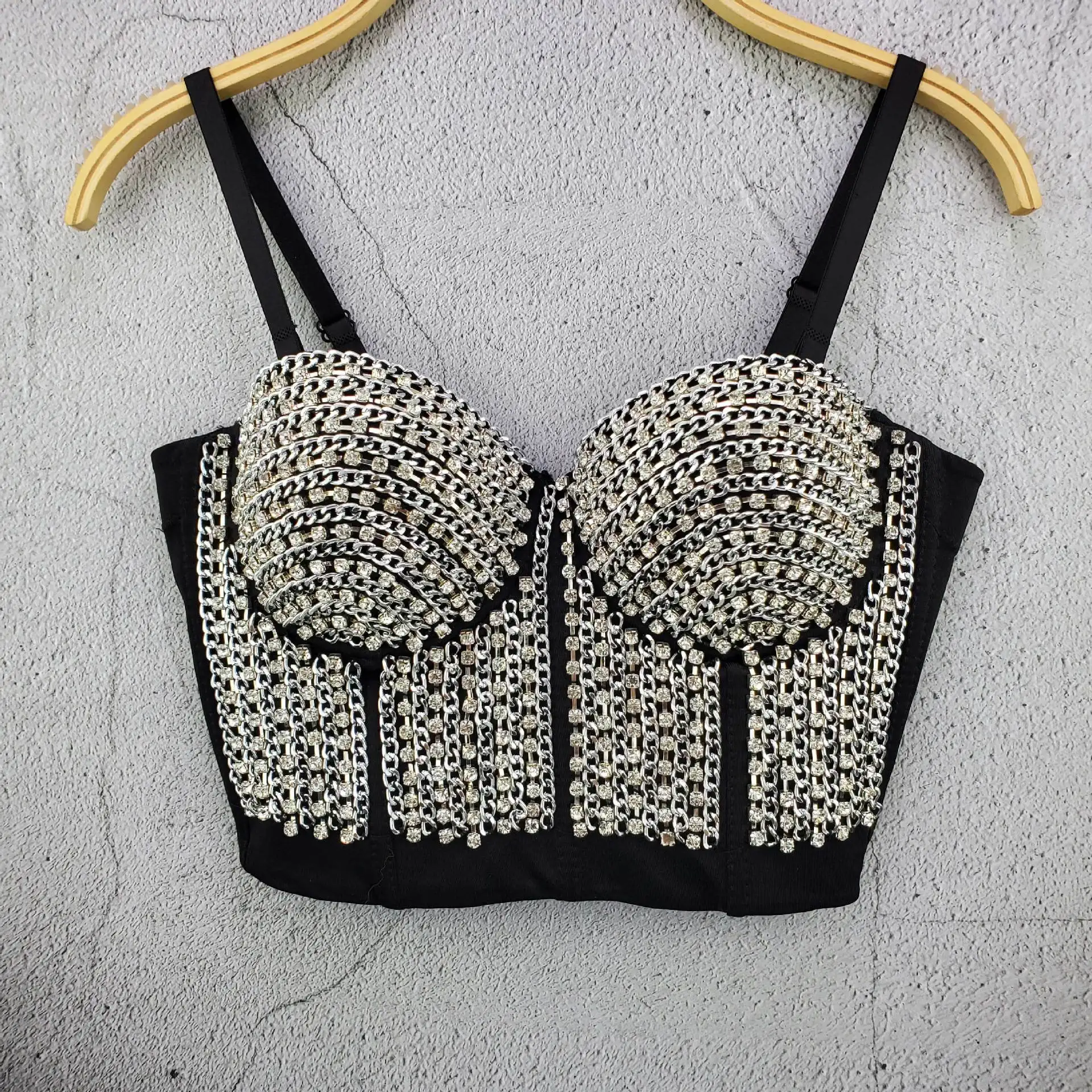 Women Sexy Designer Crystal Diamonds Chain Punk Style Cotton Camisole Tops Summer 2021 High Street Short Camis Crop Tops