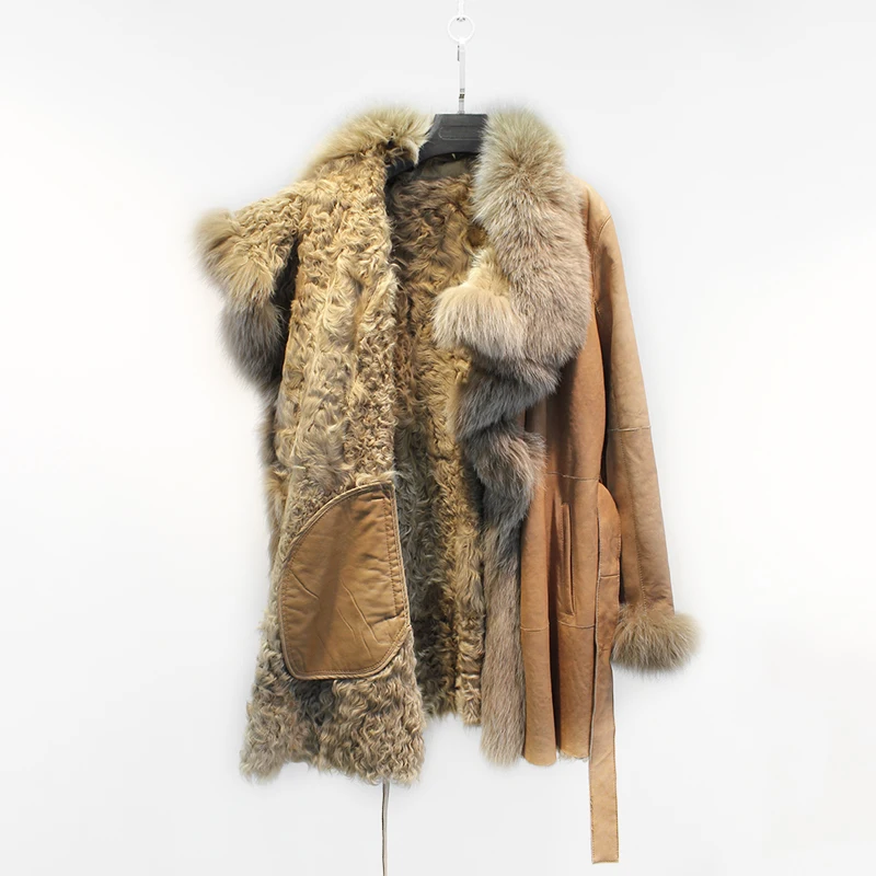 Мягкое зимнее меховое пальто из 2020 овечьей шкуры с длинным рукавом воротник