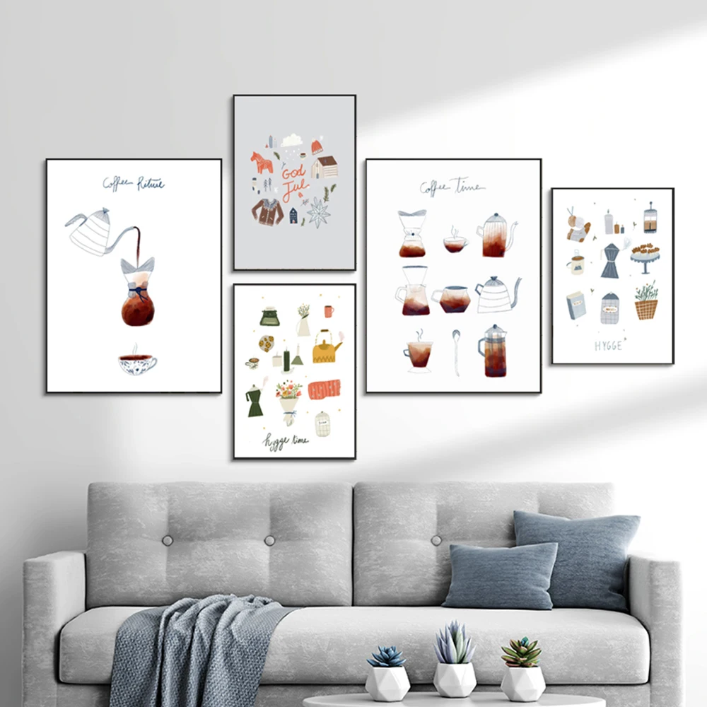 Современный кофейник холст с принтом плакат для кафе чашки Художественная