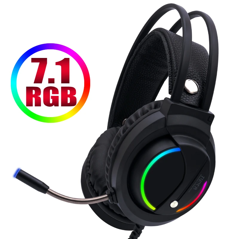 Игровая гарнитура с микрофоном 7,1 Наушники с объемным звуком Проводные RGB задние фонари геймерские наушники для телефона планшет, ПК, Xbox One PS4