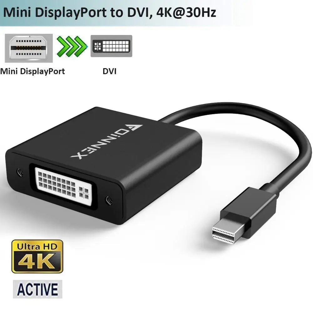 Адаптер/конвертер Active Mini DisplayPort на DVI, 4K Thunderbolt на DVI для Surface Pro 6 5 4 3,Mac,MacBook Pro,Air,Surface Book