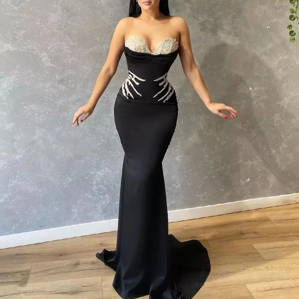 Sparkly Black Lace Evening Dresses Sequines Sweetheart Meramid Long Prom Gowns Sleeveless Formal Party Dress vestidos