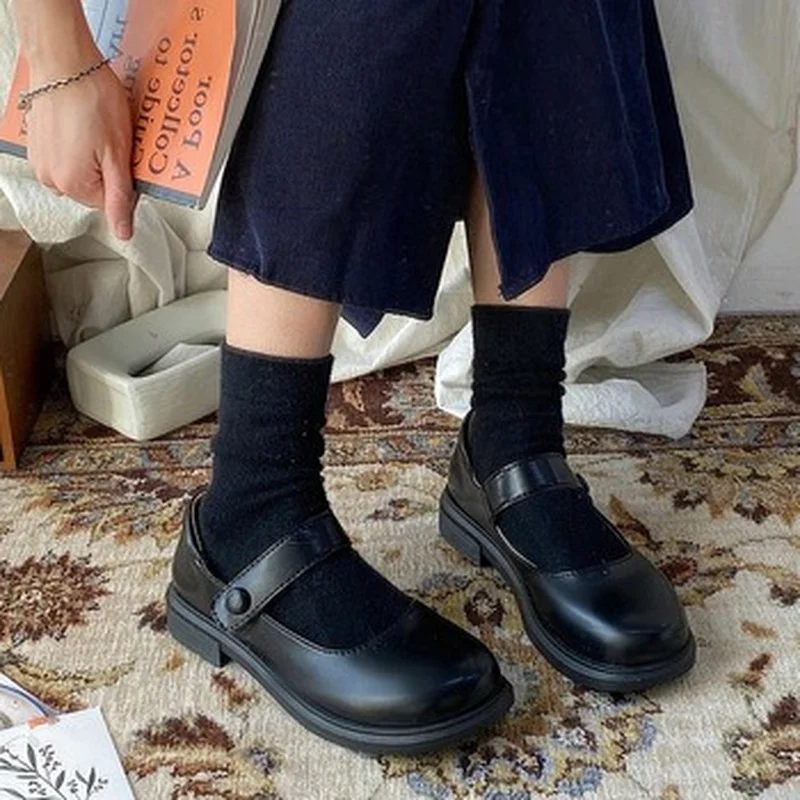 

Black Lace 2021 Thin New Summer Flat Small Leather Shoes Female Round Head Korean Version of The Wild Jk Retro British Style