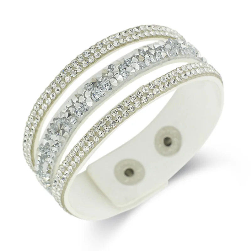 Женский кожаный браслет с кристаллами регулируемый размер | Украшения и