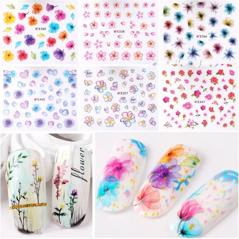 

10 Sheets Flower 3D Mix Color Floral Design Nail Art Transfer Stickers Decals Manicure Decoration Tips