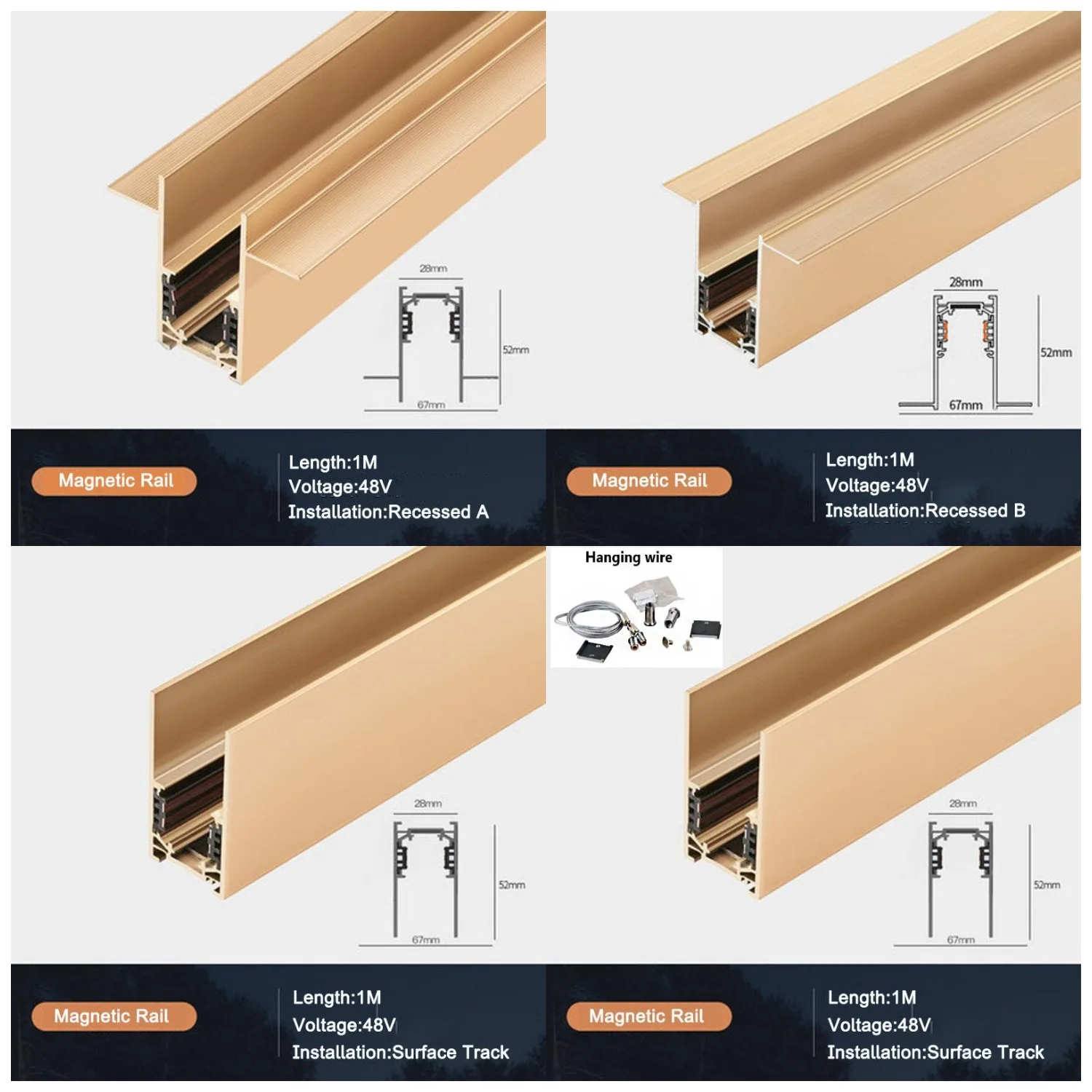 Золотая Современная Магнитная направляющая для освещения 0 5 м 1 комнатное