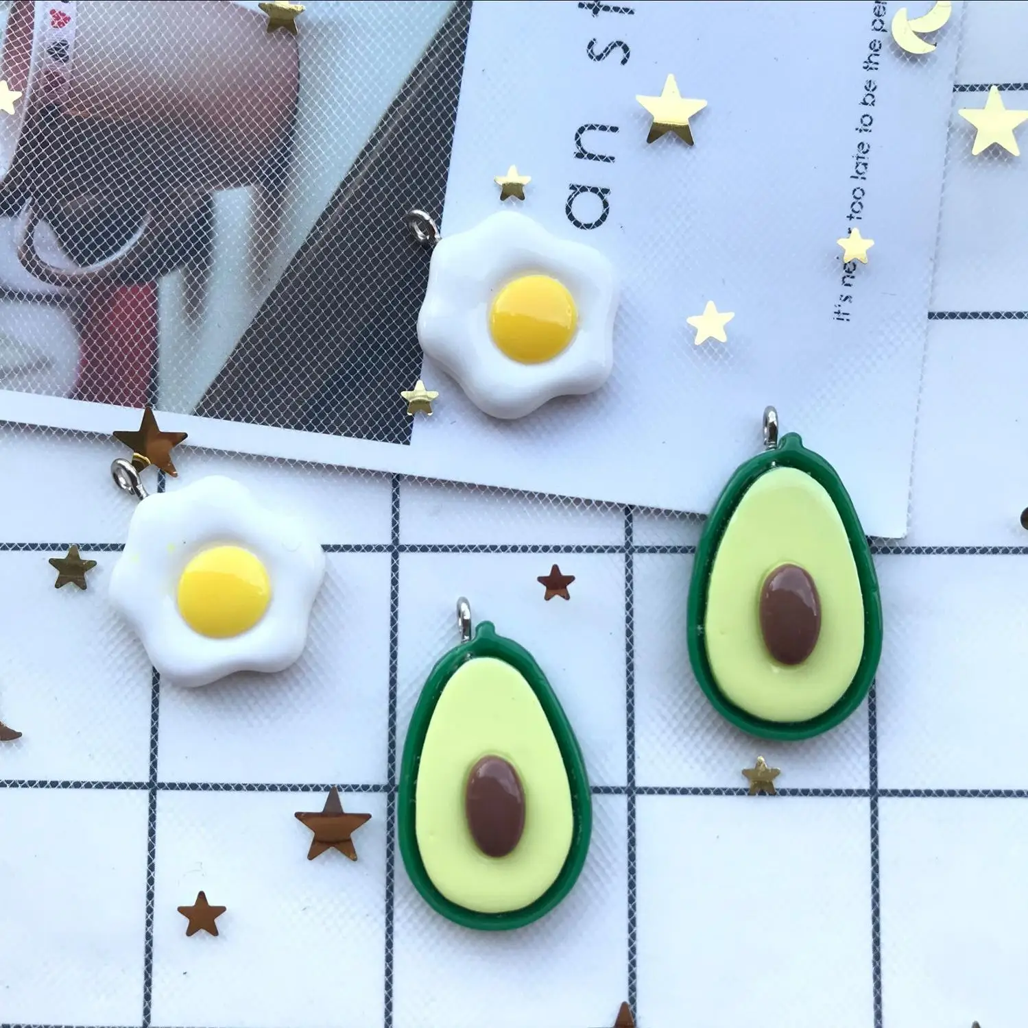 mix 10pcs kawaii resin Flat back flowers egg avocado charms diy earring Key chain charms for DIY Student supplies decoration