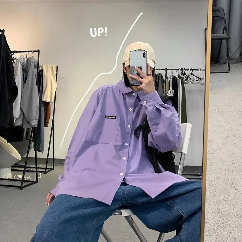 HOUZHOU White Purple Shirt Harajuku Oversize Long Sleeve Korean Style Casual Women Blouse Button Up Spring Autumn 2021 Fashion harajuku korean women s casual v neck button up long sleeve solid blouse casual shirt blusas harajuku