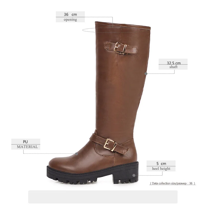 JK Motorcycle Boots Women Platform Knee High Boot Ladies Round Toe Shoes Female Thick Heels Winter 2020 Big Size 46 | Обувь