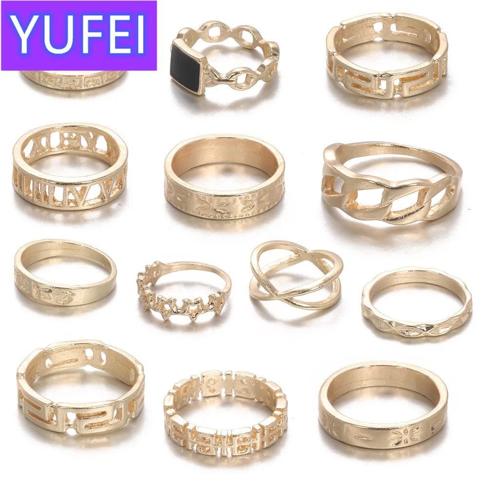 

13pcs/set Fashion Metal Punk Knuckle Rings set For Women Girls Geometric Bohemian Ring vintage Jewelry Gift
