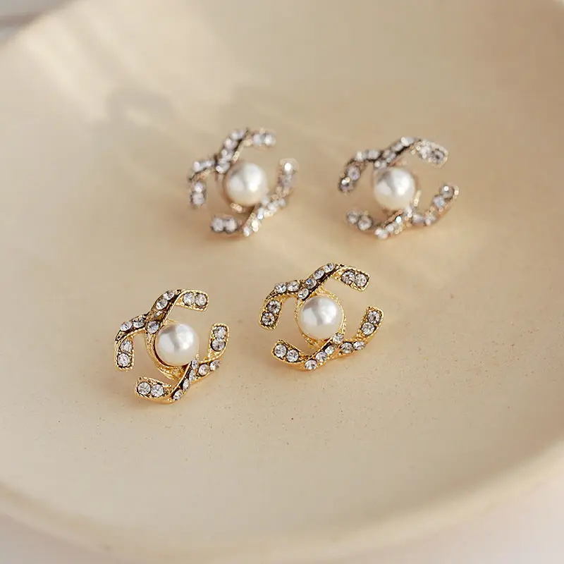 

Double Pearl Earrings Female Summer 2021 new Harajuku earrings all-match earrings Letter Earrings Jewelry
