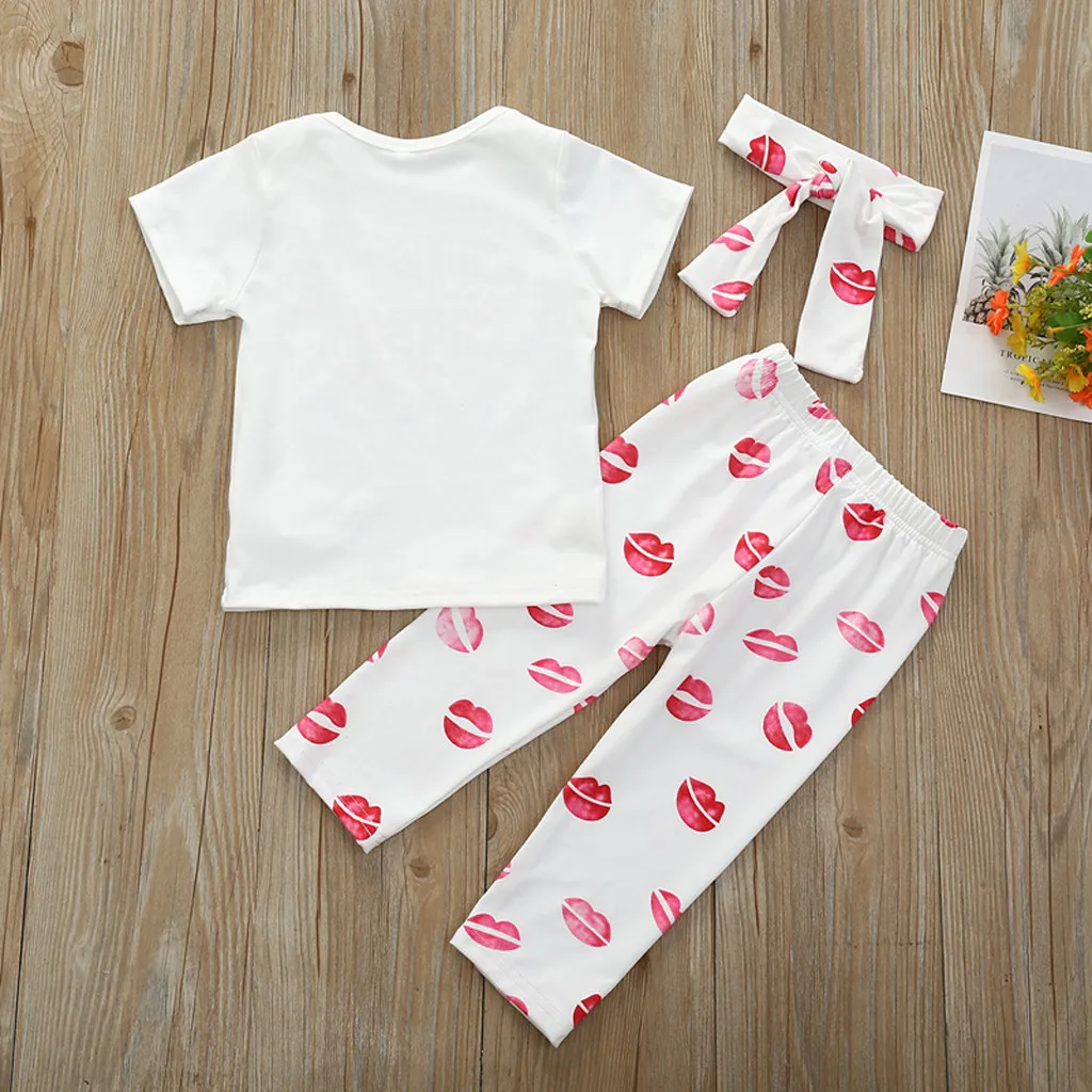 Топы для маленьких девочек штаны с буквенным принтом повязка на голову одежда