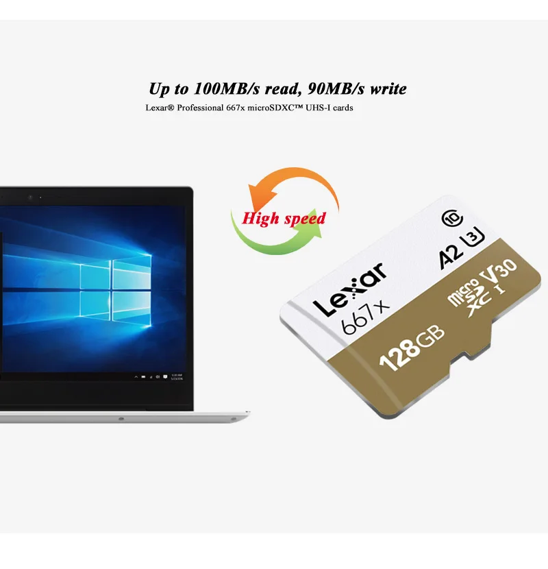 Продукт Lexar слот для карт памяти до 100 МБ/с. микро SD карты 667x C10256GB TF Card128GB Бесплатный адаптер для беспилотная спортивная видеокамера