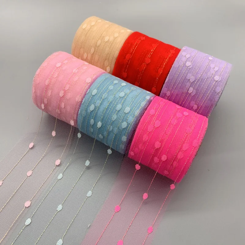 

25yards/roll 60mm Dots Gold Rope Stain Organza Ribbons DIY Crafts Gift Wrapping Decoration Christmas Silk Ribbons Lace Fabric