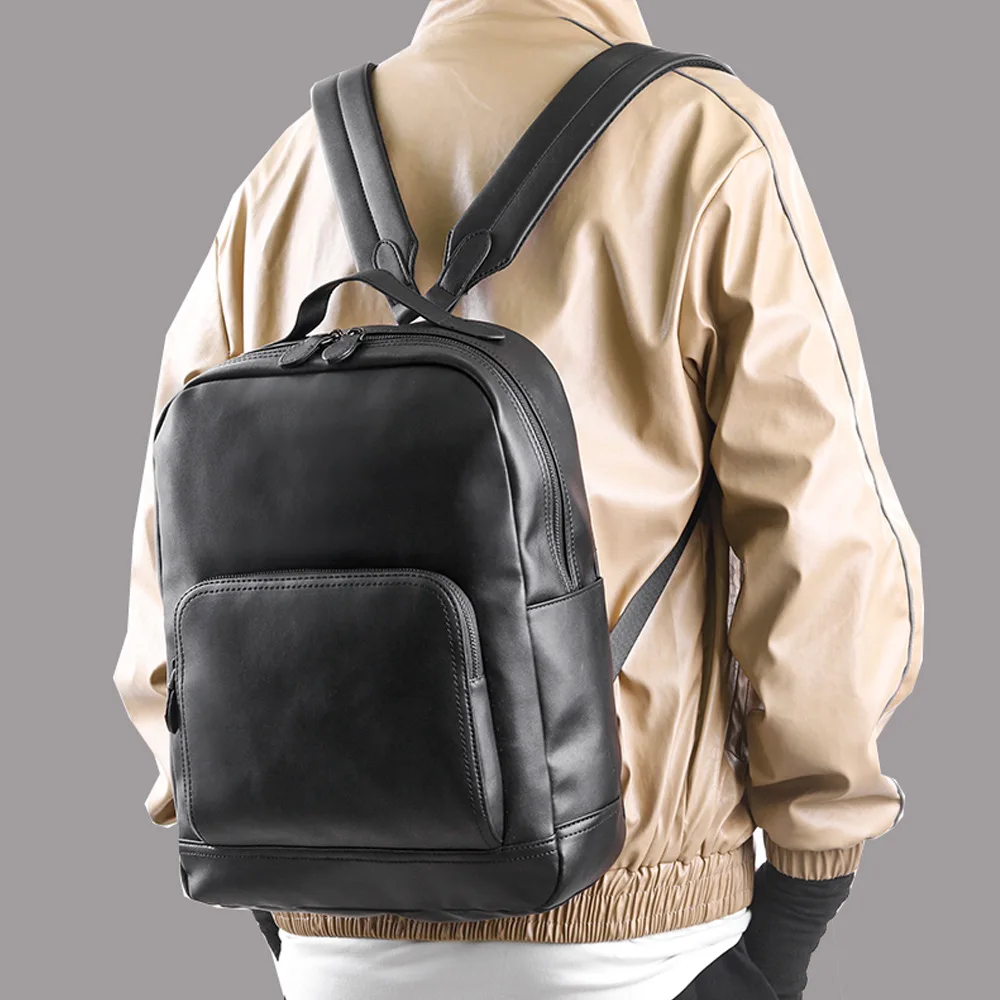 

High Quality PU Leather Backpack for Men Casual Business Travel Laptop Backbag Male Double Shoulder Daypack Student Schoolbag