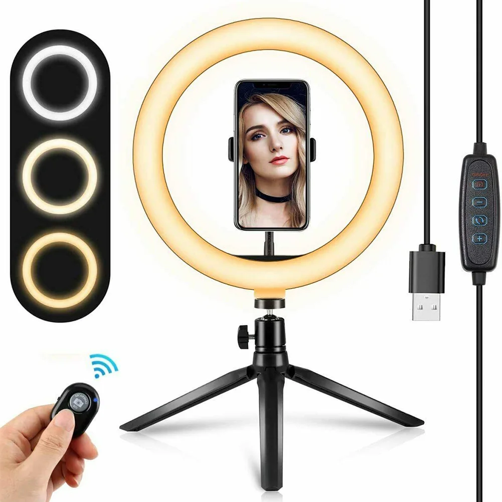 

Dimmable LED Selfie Ring Fill Light 10 Inch Phone Camera Led Ring Lamp With Tripod For Makeup Video Conferencing Live Tik Tok