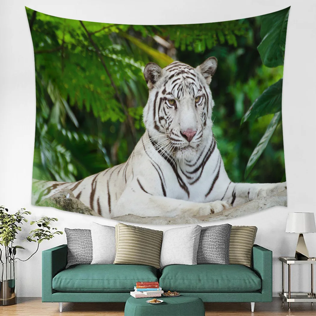 Asian Forest Animal White TigerTapestry Wall Hanging Bedroom Dormitory Home Decoration Tapestry | Дом и сад