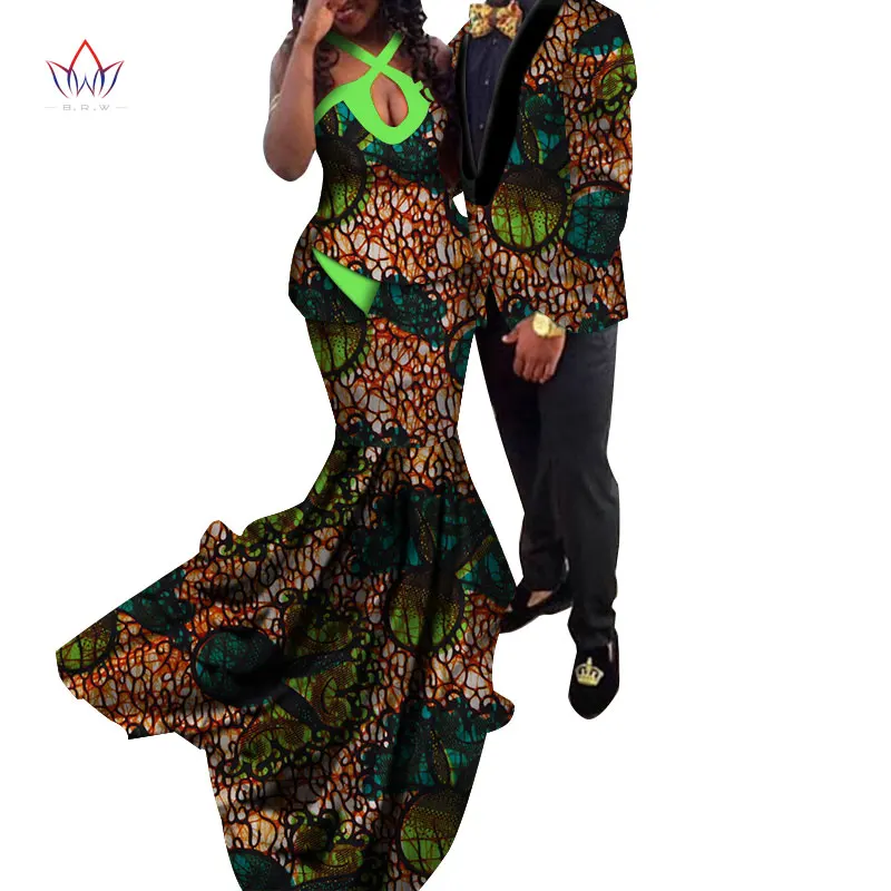 6 African Couple Clothes African Dresses for Women Bazin Riche Long Evening Dresses African Men Jacket Coat Clothing WYQ154 - Color: 6