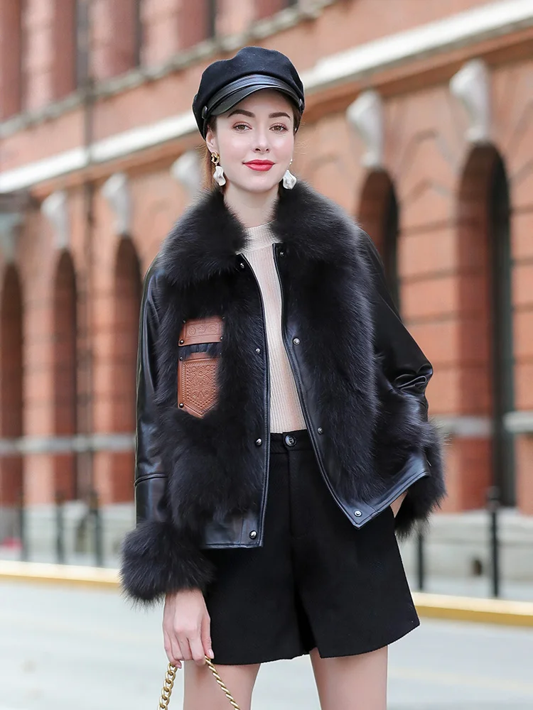 

Vintage Real Fox Fur Coat Genuine Sheepskin Leather Female Jacket Autumn Winter Coats and Jackets Women 2020 Casaco Zjt1351