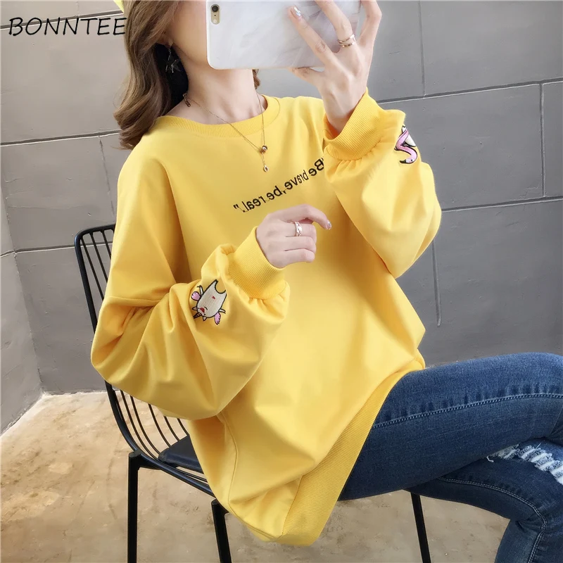 Толстовки женские с круглым вырезом и простым принтом свободное тонкое пальто