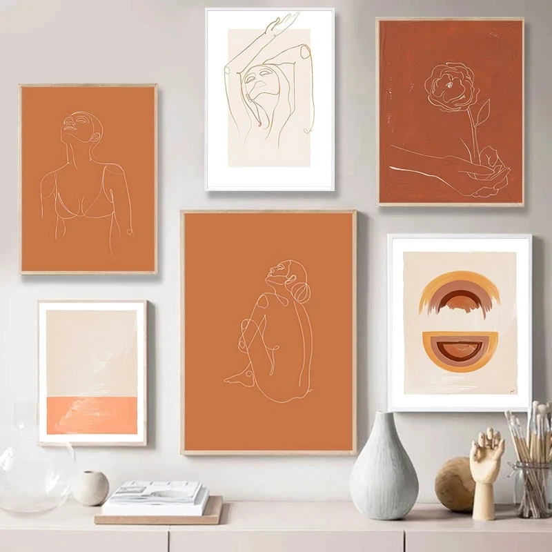 

Wall Art Canvas Abstract Burnt Orange Cartoon Print Posters Painting Picture Home Decor Living Room Modern Artwork Gift Modular