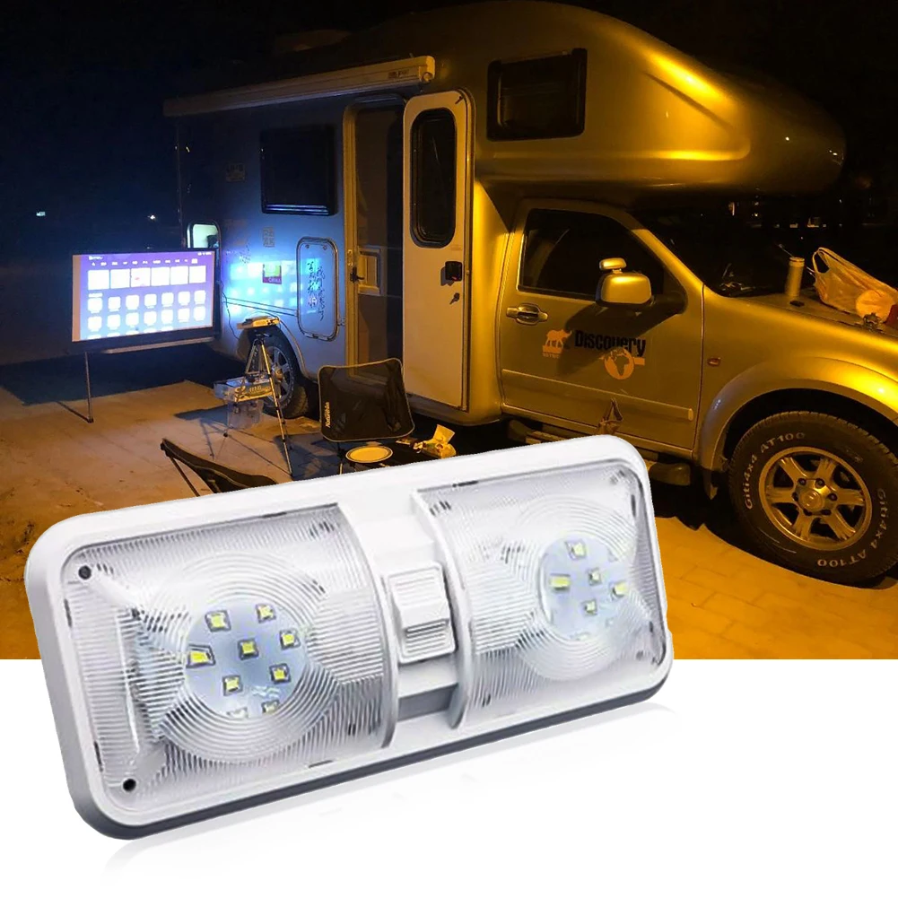 

RV LED Light 12V 800lm 6000-6500K Ceiling Fixture Camper Trailer Marine Double Dome Light 48 LEDs Wholesale Quick delivery CSV