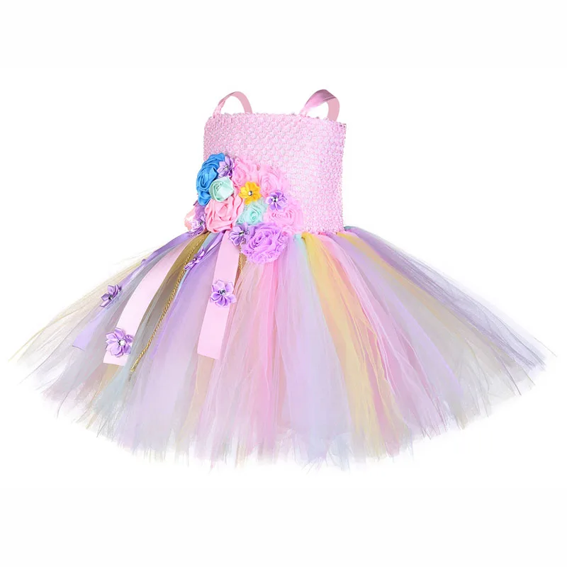 2019 Halloween Girls Sweet Princess Unicorn Dress Crochet Top Handmade Tutu Cross-border Flower Girl Wedding Party Wear 1-12Y | Детская