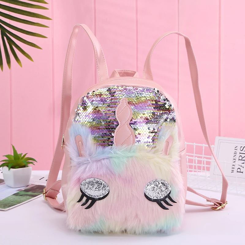 Двусторонний Мягкий Плюшевый Рюкзак Kawaii с блестками и единорогом для девочек