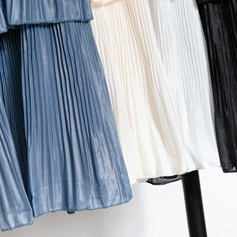 Женская длинная шелковая юбка Cakee многослойная плиссированная А-силуэта с