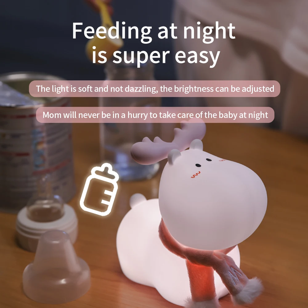 

Cute deer silicone night light bedroom bedside sleeping light baby nursing eye pat soft light with sleeping table lamp