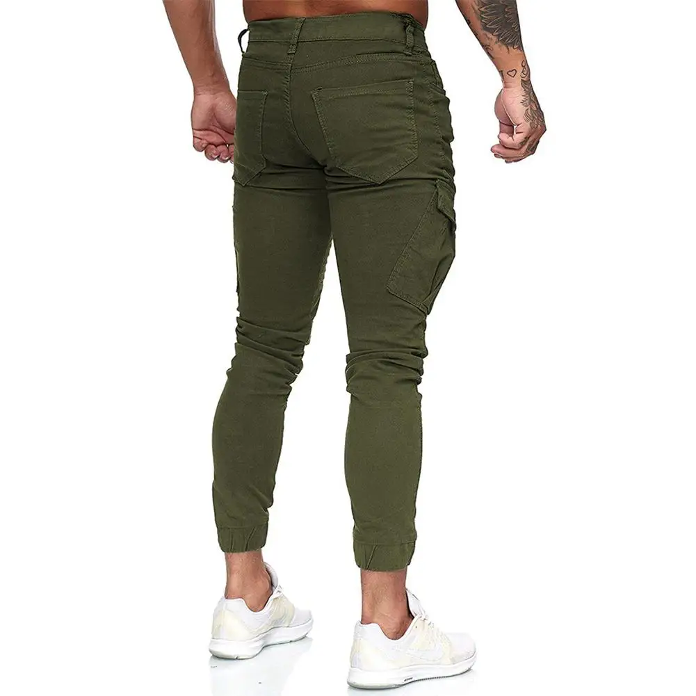 

MISSKY Men Cargo Pants Overall Multi-pockets Solid Color Small Feet Cotton Casual Trousers Long Pants For Male
