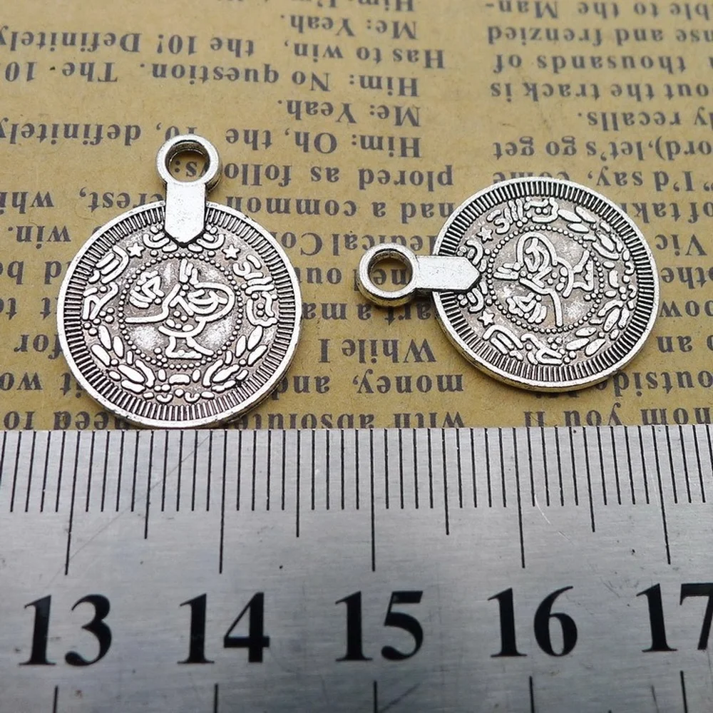 

100pcs Coin Charms 18mm x 23mm DIY Jewelry Making Pendant Antique Silver Color