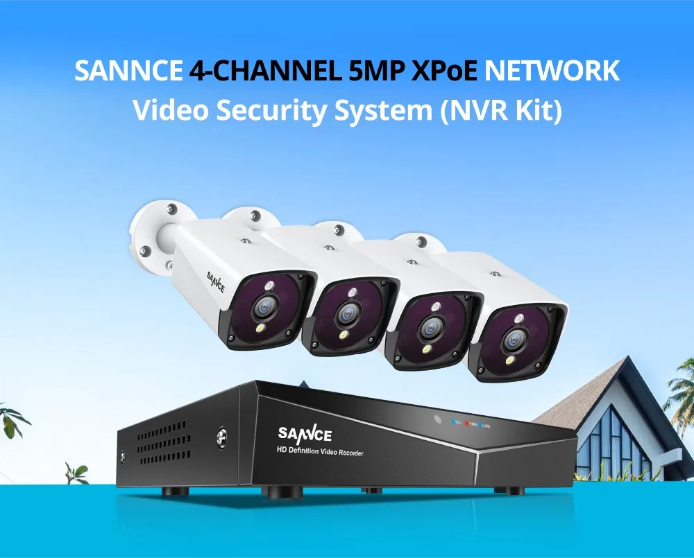 4CH система видеонаблюдения 5 м XPOE сетевая видео система безопасности 4 шт. 5.0MP ip-камера 4CH NVR водонепроницаемый наружный комплект видеонаблюдения SANNCE